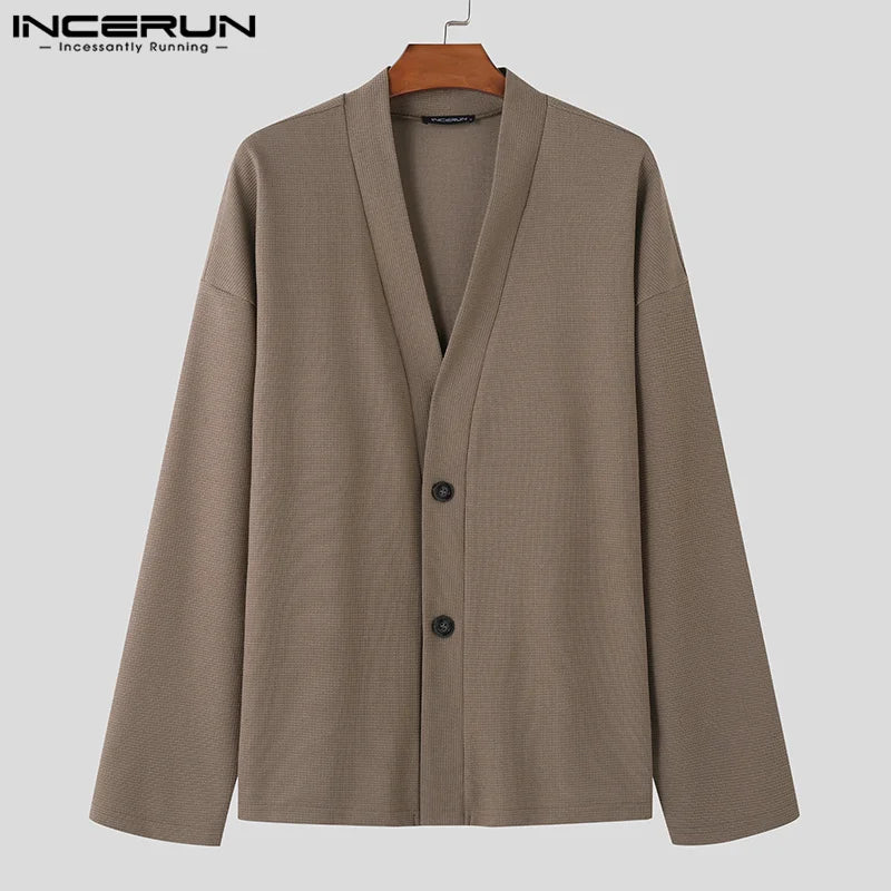 Casual Simple Style Tops INCERUN 2024 Texture Cardigan Autumn Winter Male Hot Sale Comfortable Loose Long Sleeved Sweater S-5XL