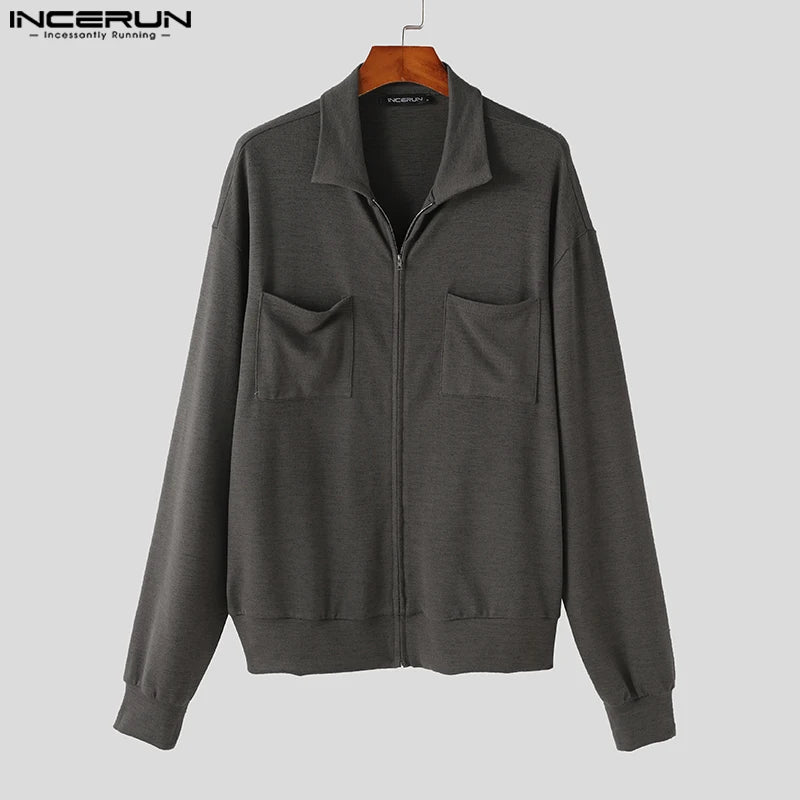 INCERUN Tops 2024 Korean Style New Men Double Head Zippered Lapel Design Shirts Casual Streetwear Male Long Sleeved Blouse S-5XL