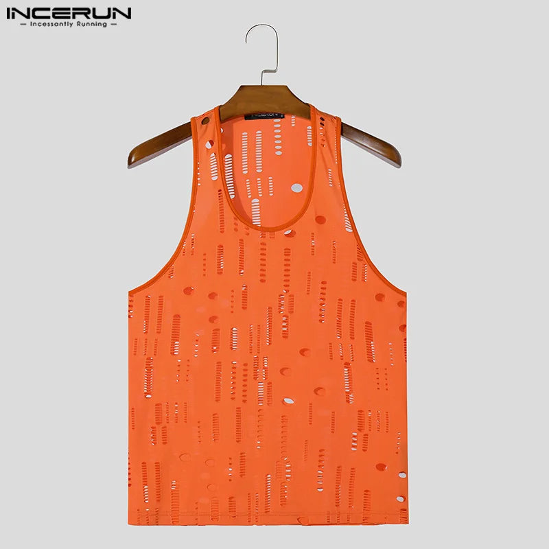 INCERUN Tops 2024 Koreanische Stil Neue Männer Sexy Leibchen Ausgehöhlten Design Westen Casual Streetwear Sommer Ärmellose Tank Tops S-5XL