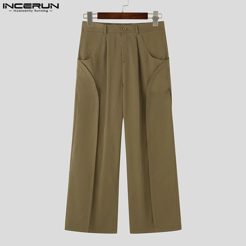 INCERUN 2024 Korean Style Stylish Pants Mens Deconstructive Arc Design Trousers Leisure Streetwear Male Hot Sale Pantalons S-5XL