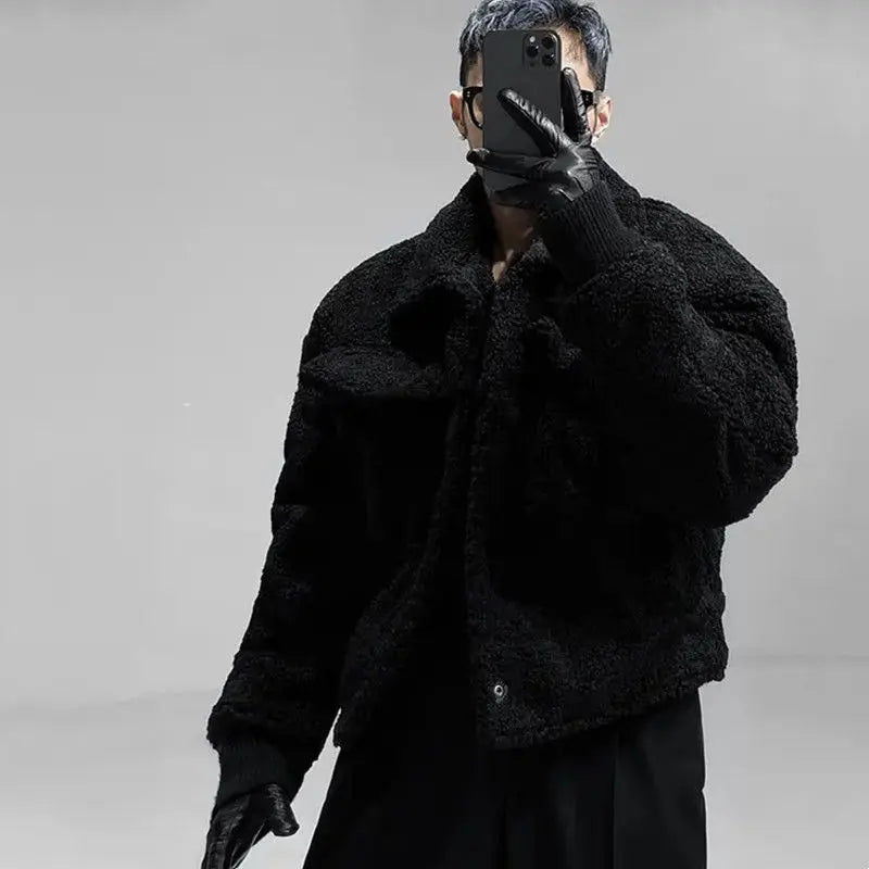 HOUZHOU Veste d'hiver rembourrée verte pour homme, manteau court épais en laine d'agneau polaire Y2K Top en peluche chaud coréen streetwear hip hop