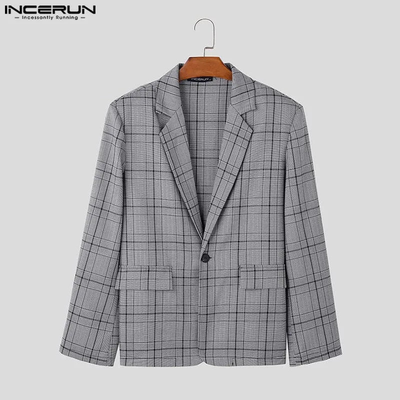 Handsome Well Fitting Tops INCERUN Men's Plaid Design Suit Coats Autumn Winter Casual Streetwear Male Long Sleeved Blazer S-5XL