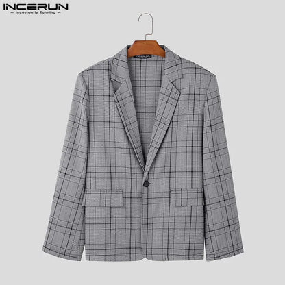 Beau Hauts Bien Ajustés INCERUN Hommes Plaid Design Costume Manteaux Automne Hiver Décontracté Streetwear Homme À Manches Longues Blazer S-5XL