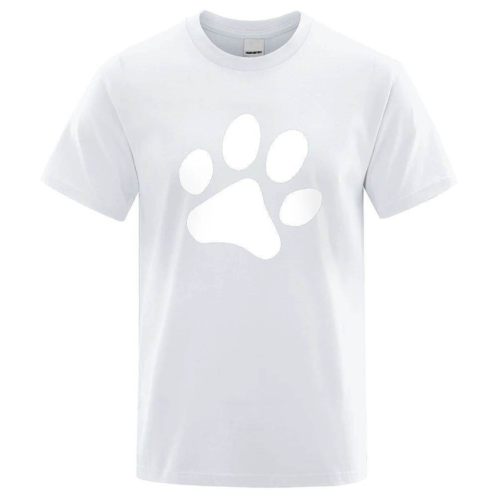 White Puppy Paw Print Man's T Shirts Comfy Crewneck Breathable Clothing Vintage Casual Men T-Shirts Oversize Vintage Tshirts