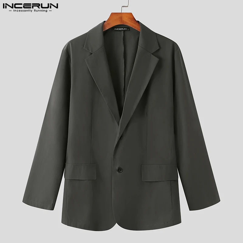 INCERUN 2024 Männer Blazer Einfarbig Revers Langarm Streetwear Fashion Taste Casual Anzüge Männer Elegante Freizeit Dünne Mäntel 5XL