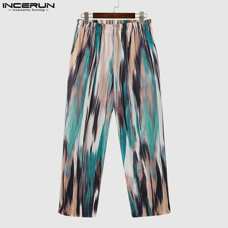 INCERUN 2023 Korean Style Men's Trousers Fashion Sagging Pit Stripe Texture Gradual Pantalons Casual Streetwear Long Pants S-5XL