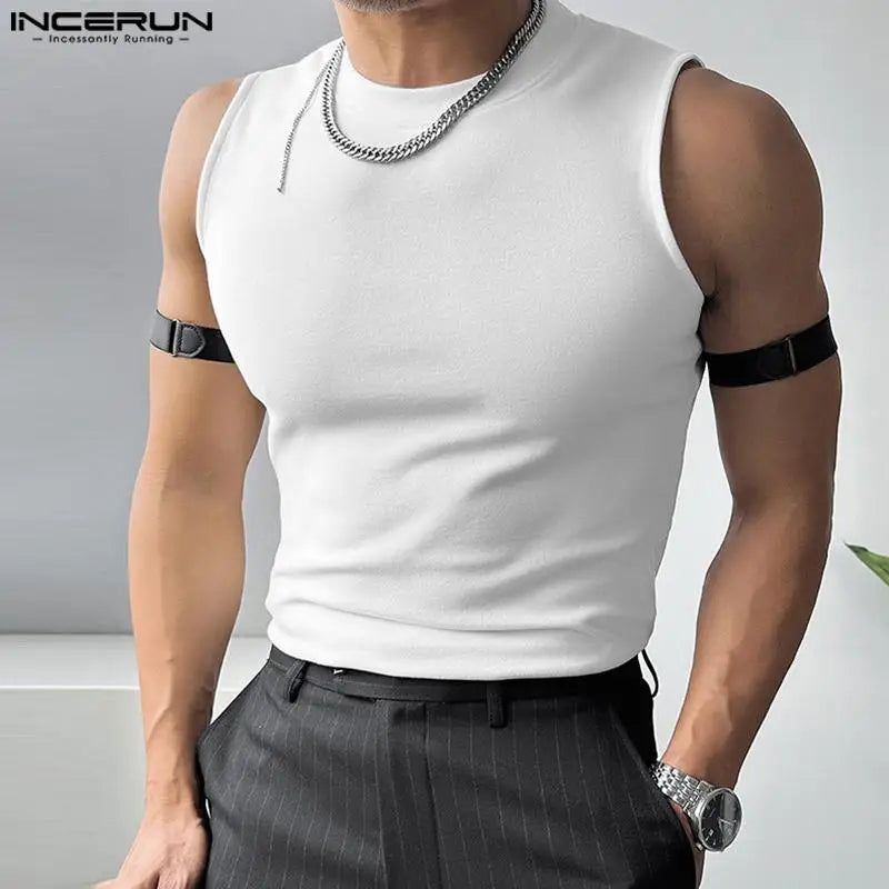 INCERUN Tops 2024 Korean Style New Men's Double-sided Suede Casual O-neck Vests Fashion Solid Simple Sleeveless Tank Tops S-5XL