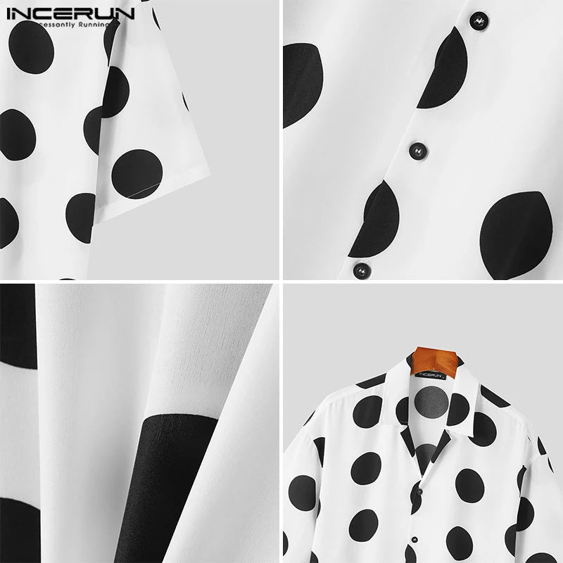 Fashion Well Fitting Tops INCERUN New Men's Lapel Polka Dot Pattern Design Shirt Casual Hot Sale Short Sleeved Blouse S-5XL 2024