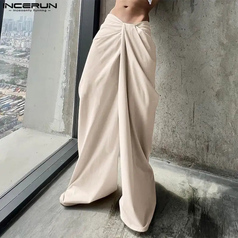 INCERUN 2024 American Style Pantalons New Men Deconstructive Twisted Design Pants Sexy Leisure Solid High Waisted Trousers S-5XL