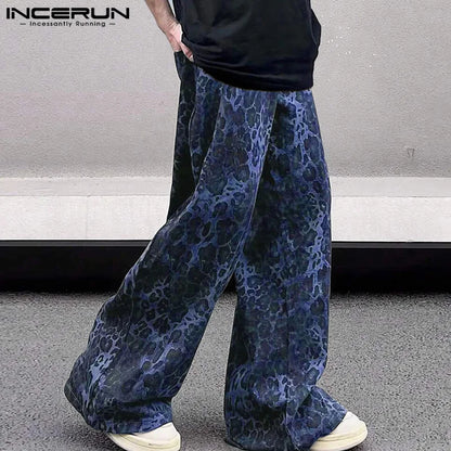 INCERUN 2024 Pantalon de style coréen pour hommes, pantalon élégant à motif imprimé léopard, pantalon décontracté bien ajusté, personnalité masculine, S-5XL