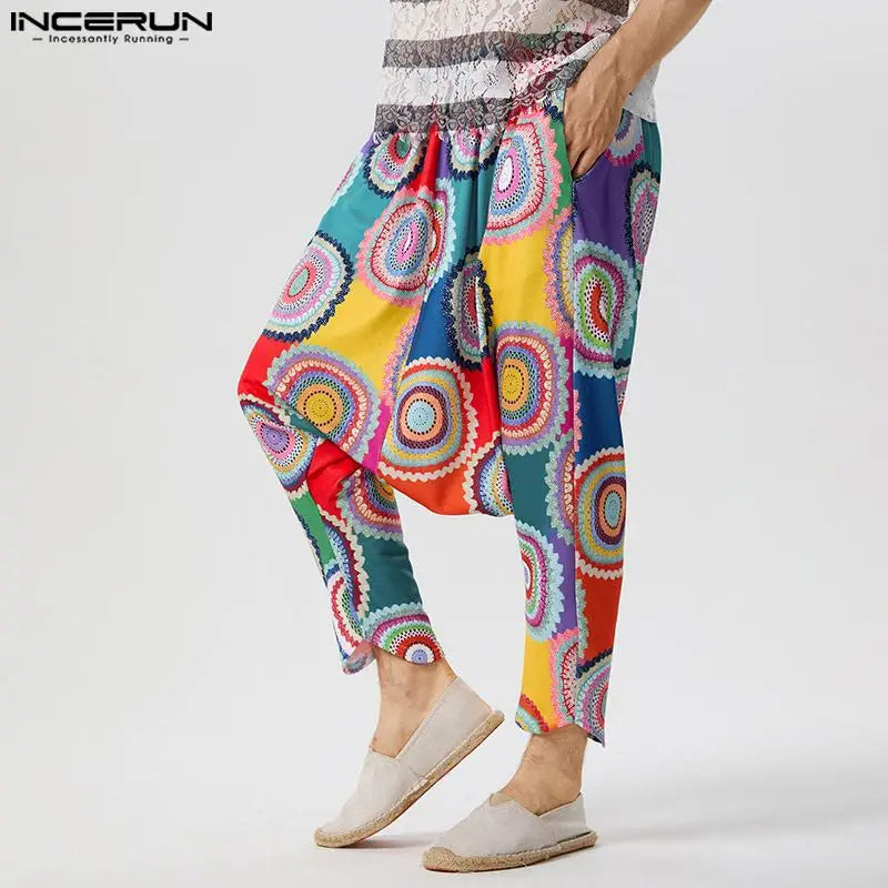 INCERUN 2023 Pantalons de style américain pour hommes Pantalons tricotés colorés à la mode Pantalons décontractés Streetwear Tracery Print Harlan S-5XL