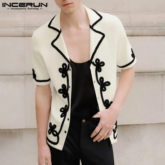 INCERUN Tops 2024 American Style Mens Fashion Printed Pattern Design Shirts Casual Streetwear Hot Sale Long Sleeved Blouse S-5XL