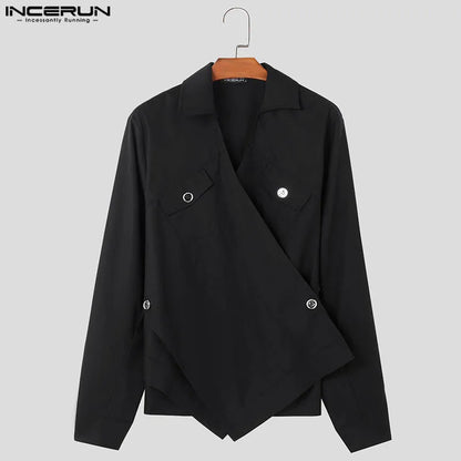 Handsome Well Fitting Tops INCERUN New Men Deconstructive Design Jackets Coats Streetwear Solid Loose Long Sleeved Jackets S-5XL