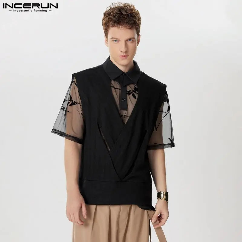 INCERUN Tops 2024 Style Américain Mode Hommes Personnalité Cross Texture Gilets Décontractés Streetwear Mince Sans Manches Débardeurs S-5XL