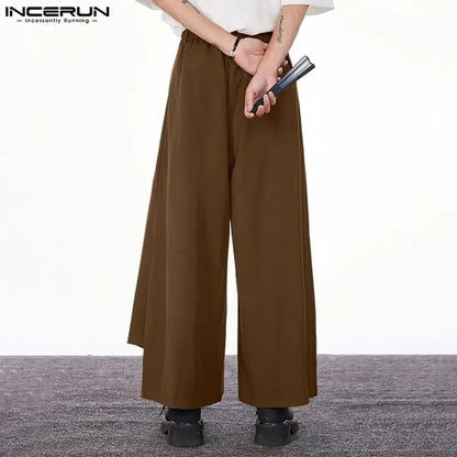 INCERUN 2024 Korean Style Trousers New Men's Solid Loose Wide Leg Long Pants Casual Simple Male patchwork Drape Pantalons S-5XL