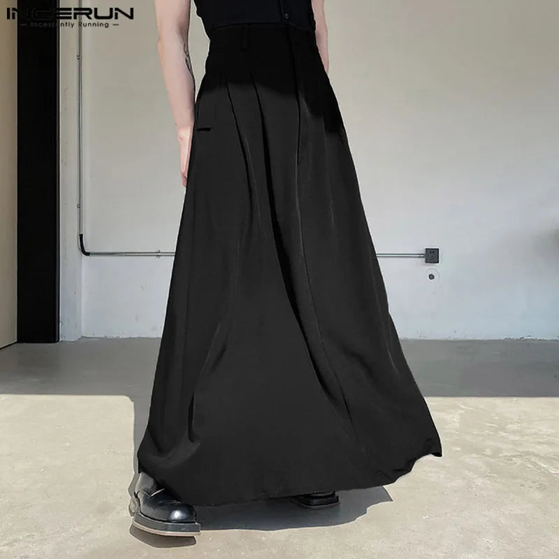 INCERUN 2023 Korean Style New Men's Simple Casual Solid Pantalons Party Nightclub Hot Sale All-match Wide Leg Skirts Pants S-5XL