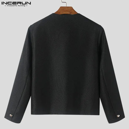 INCERUN Tops 2023 American Style New Men Fashionable Symmetrical Design Solid Blazer Casual Street Long Sleeved Suit Coats S-5XL