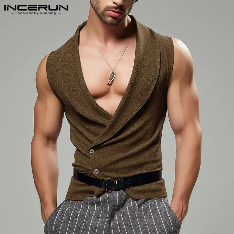 INCERUN Tops 2024 Style américain élégant nouveaux hommes solides gilets décontractés mode streetwear personnalité gilets sans manches S-5XL