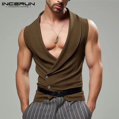 INCERUN Tops 2024 Style américain élégant nouveaux hommes solides gilets décontractés mode streetwear personnalité gilets sans manches S-5XL