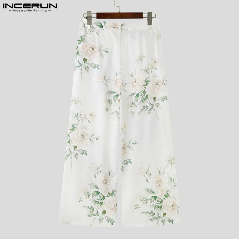 INCERUN 2023 American Style Men's Trousers Fashion Floral Print Design Long Pants Casual Streetwear Straight Leg Pantalons S-5XL