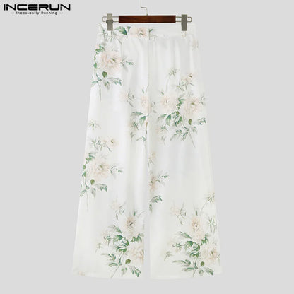 INCERUN 2023 Pantalons de style américain pour hommes Mode Imprimé floral Pantalons longs Décontractés Streetwear Pantalons à jambe droite S-5XL