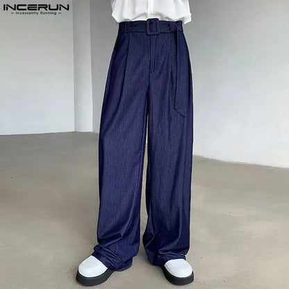 INCERNU 2024 Hosen Männer Koreanische Stil Feste Alle-spiel Lange Hosen Casual Gut Sitzende Männliche Einfache Lose Breite Bein Pantalons S-5XL