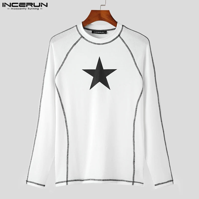 Sexy New Men T Shirt Printing O-neck Long Sleeve Streetwear Casual Men Clothing Autumn Korean Style Tees Tops S-5XL INCERUN 2024