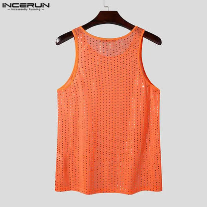 Fashion Casual Style Tops INCERUN 2024 Neue Männer Funkelnde Leicht Transparente Westen Sommer Streetwear Ärmellose Tank Tops S-5XL