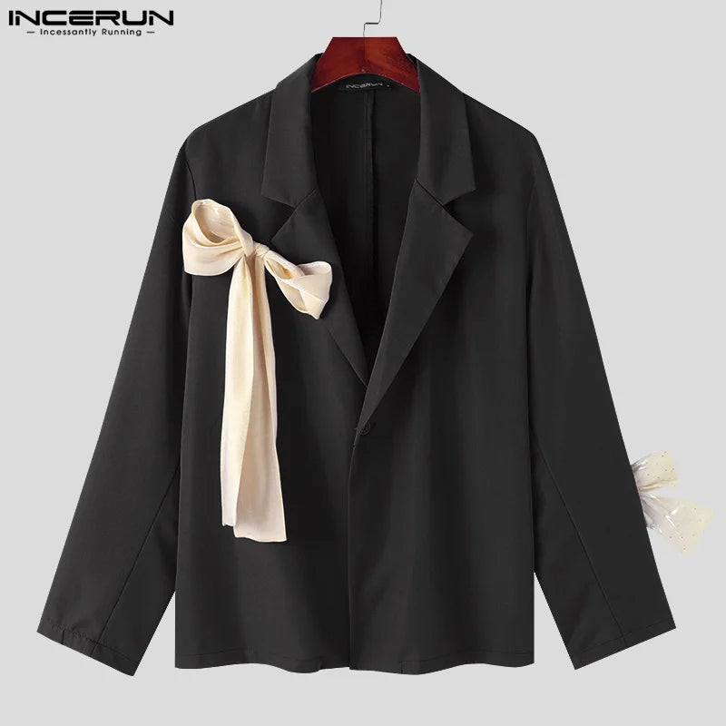 INCERUN Tops 2024 Amerikanischen Stil Hübscher Herren Bogen Kontrast Farbe Anzug Mäntel Freizeit Streetwear Solide Langarm Blazer S-5XL