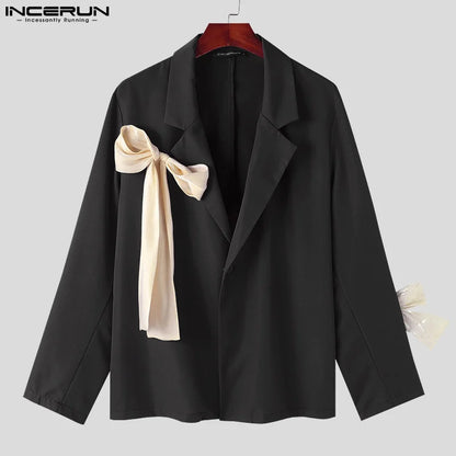 INCERUN Tops 2024 Amerikanischen Stil Hübscher Herren Bogen Kontrast Farbe Anzug Mäntel Freizeit Streetwear Solide Langarm Blazer S-5XL