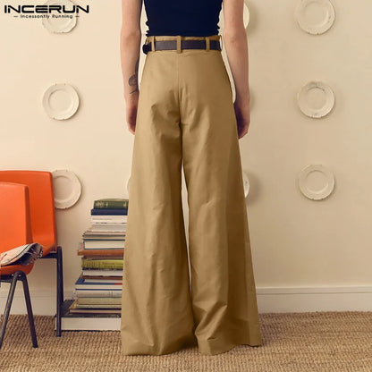 INCERUN 2024 American Style Trousers Fashion Men Loose High Waisted Design Pant Casual Streetwear Hot Sale Solid Pantalons S-5XL