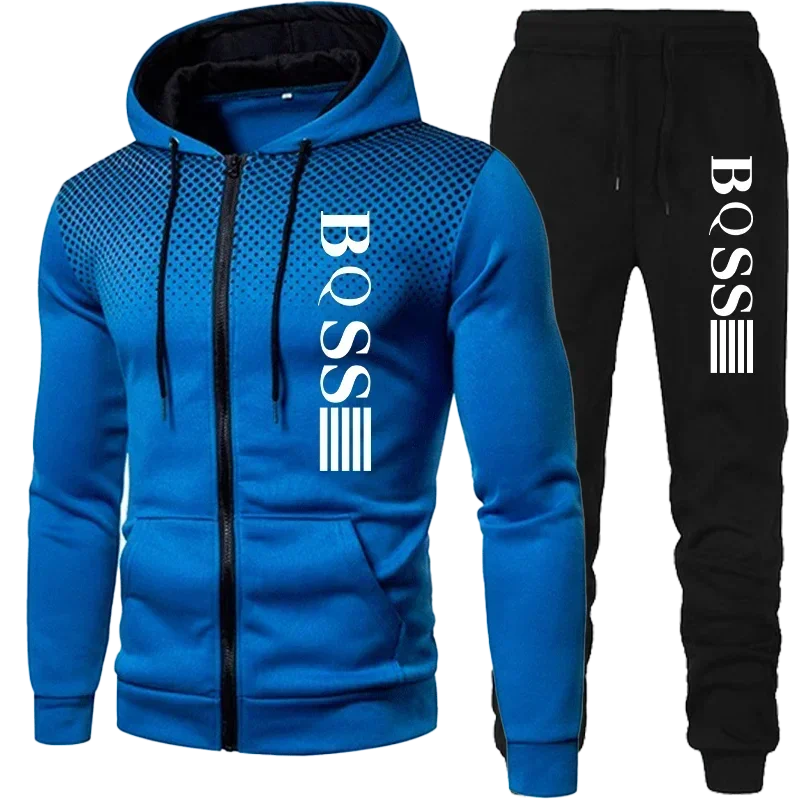 Men Clothing Spotted Sweatshirt Suit Hoodie and Pants Suit Mens Fashion Suits Men's Winter Clothes New Two Piece Set