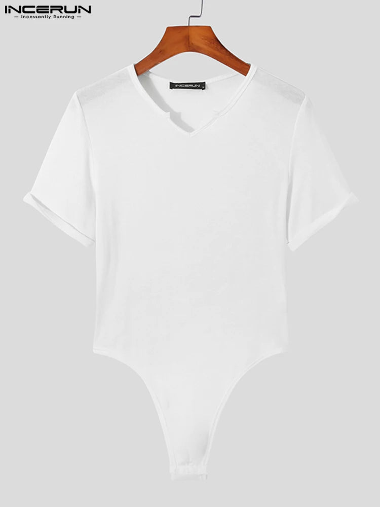 Lässiger, gut sitzender Herren-Overall, einfarbig, kurzärmelig, bequeme Unterwäsche, lässig, stilvoll, männlicher Bodysuit, S-5XL, INCERUN