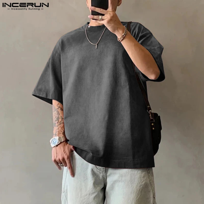 Fashion Well Fitting Tops INCERUN Men's Gradient Design T-shirts Casual Streetwear Personality Short Sleeved Camiseta S-5XL 2024