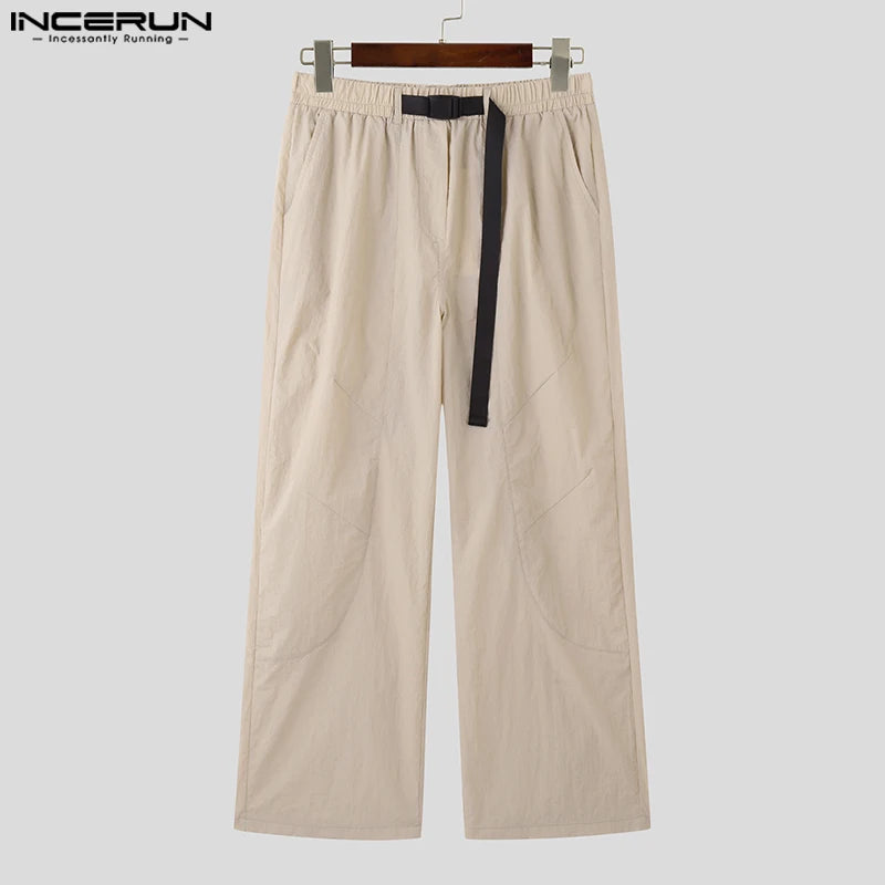 INCERUN 2024 Hose im koreanischen Stil, stilvolle neue Herrenhose mit lockerem, geradem Bein, lange Hose, lässiger Stadtspaziergang, solide Cargo-Pantalons, S-5XL