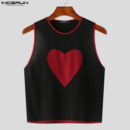 Stylish Party Hot Sale Tops INCERUN Men's Fashion Chest Love Pattern Waistcoat Casual Male Patchwork Sleeveless Vests S-5XL 2023