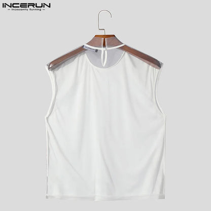 INCERUN Tops 2024 American Style Fashion Men Glittering Sequin Design Vests Male Personality Hot Sale Sleeveless Tank Tops S-5XL