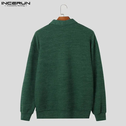 2023 männer Pullover Einfarbig Gestrickte Revers Langarm Taste Beiläufige Männliche Strickjacke Streetwear Koreanische Oberbekleidung INCERUN S-5XL