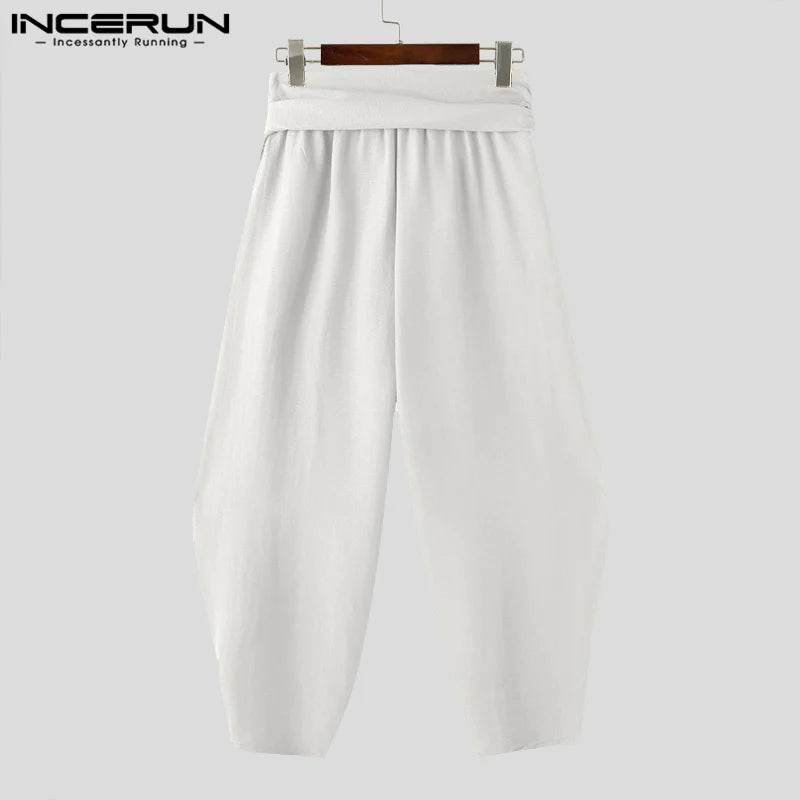 INCERUN 2024 American Style Trousers Fashion Men's Solid Strap Design Long Pants Casual Streetwear Male Wide Leg Pantalons S-5XL