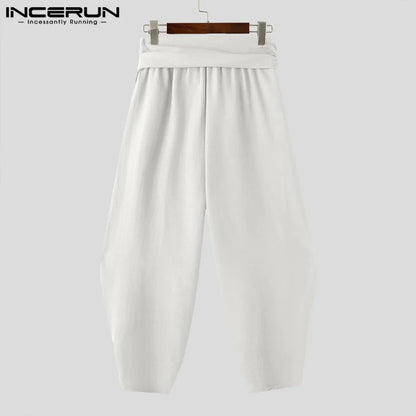 INCERUN 2024 Hosen im amerikanischen Stil Mode für Männer Solid Strap Design Lange Hosen Casual Streetwear Männliche Pantalons mit weitem Bein S-5XL