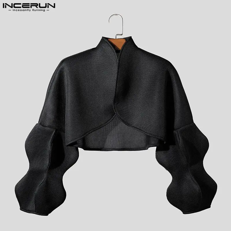 INCERUN Tops 2023 American Style Sexy Men's Cropped Mesh Design Suit Coats Fashion Bubble Sleeves Loose Silhouette Blazer S-5XL