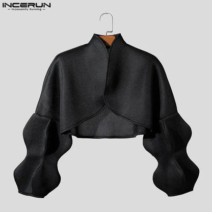 INCERUN Tops 2023 Style américain Sexy Hommes Court Maille Conception Costume Manteaux Mode Bulle Manches Lâche Silhouette Blazer S-5XL