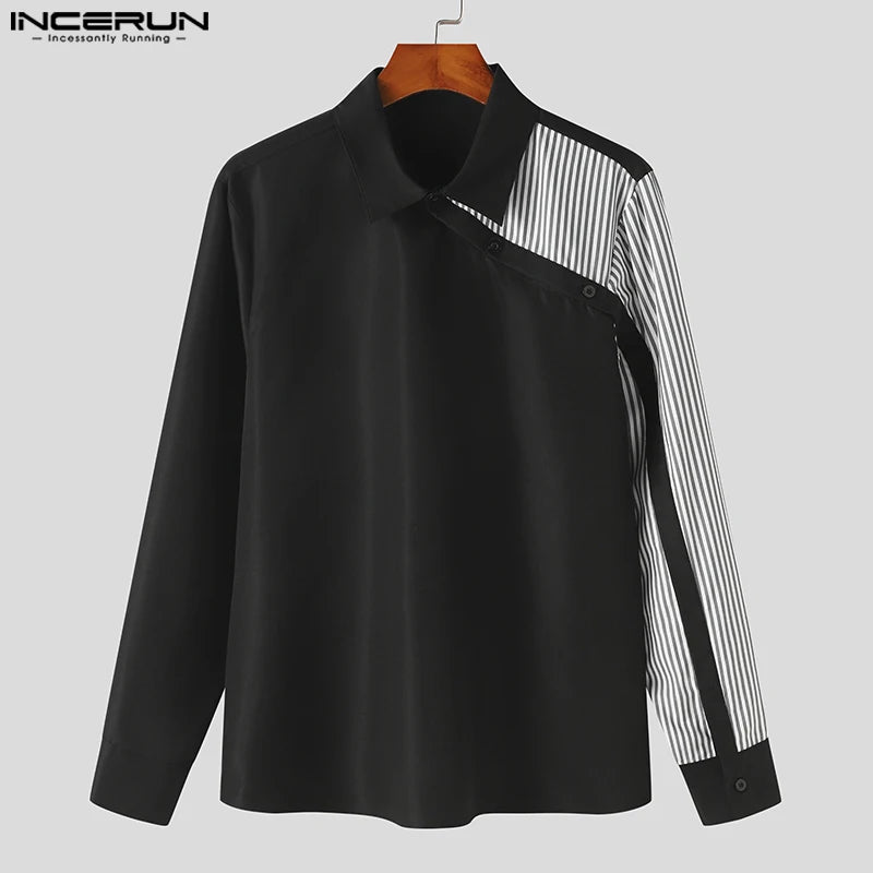 INCERUN Tops 2023 Style américain Beau Hommes Rayé Patchwork Chemises Décontractées Streetwear Vente Chaude Chemisier À Manches Longues S-5XL