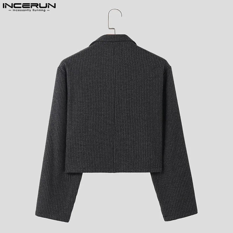 Fashion Well Fitting Tops INCERUN New Men's Contrast Striped Cropped Suit Coats Casual Streetwear Long Sleeved Blazer S-5XL 2024