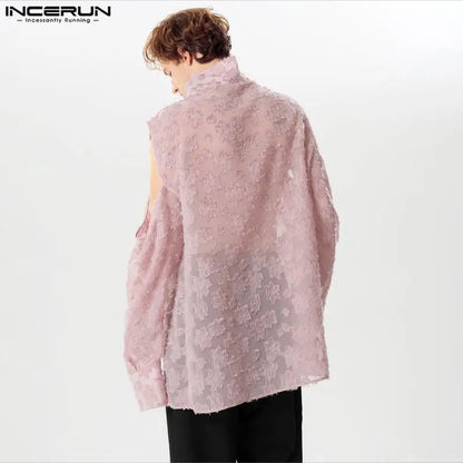 INCERUN Tops 2024 American Style Handsome New Mens Tassel Feather Jacquard Shirts Casual Irregular Hem Long Sleeved Blouse S-5XL