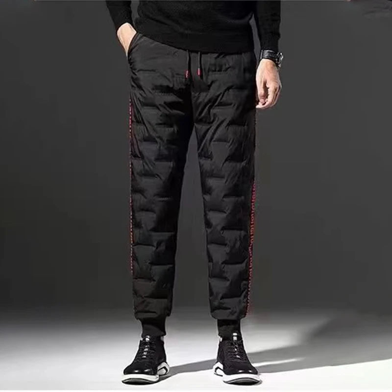 HOUZHOU Duck Down Padding Brushed Pants Men Winter Padded Pants Men Warm Feather Pants Sweatpants Down Trousers Waterproof 5XL