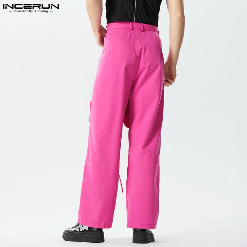 INCERUN 2023 American Style New Men's Pantalons Bow Tie Design Long Pants Casual Streetwear Male Solid All-match Trousers S-5XL