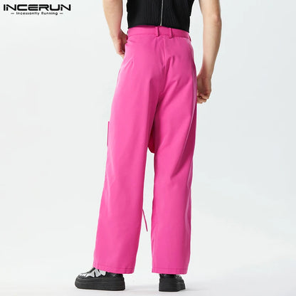 INCERUN 2023 Amerikanischen Stil Neue Männer Pantalons Fliege Design Lange Hosen Casual Streetwear Männlichen Solide Alle-spiel Hose S-5XL