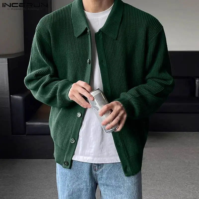 Handsome Well Fitting Tops INCERUN Men Knitted Sweater Casual Street Autumn Winter Male Solid Long Sleeve Cardigan Sweater S-5XL