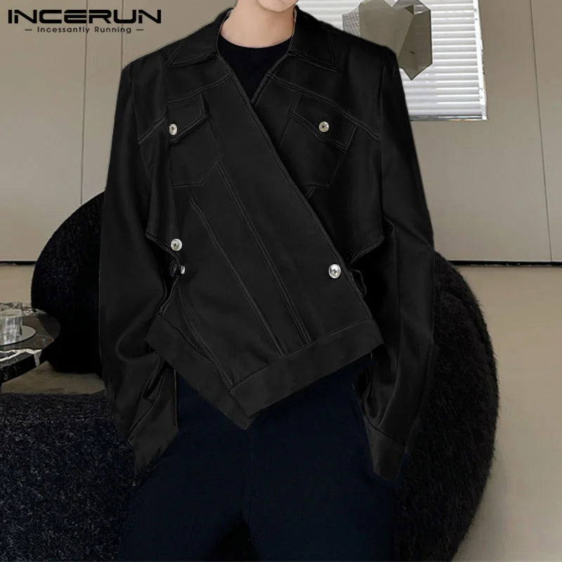 Handsome Well Fitting Tops INCERUN New Men Deconstructive Design Jackets Coats Streetwear Solid Loose Long Sleeved Jackets S-5XL